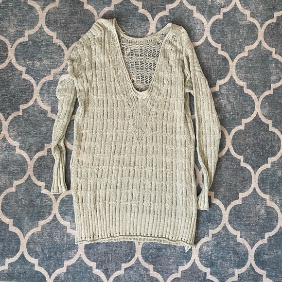 Free People Pretty Pointelle Vee Sweater in Mint Size X-Small - Picture 3 of 6